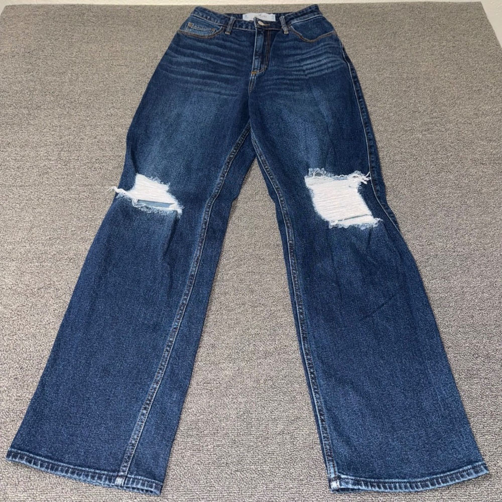 Hollister Curvy Ultra High-Rise Dad Jeans Dark Wash Distressed Size 1R W25 L31